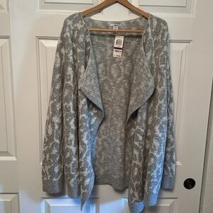 Bar III Grey Animal Print Drape Open Cardigan